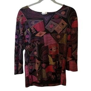 KC Stevens Womens Sz XL Multicolor  Geometric 3/4 Sleeve Blouse